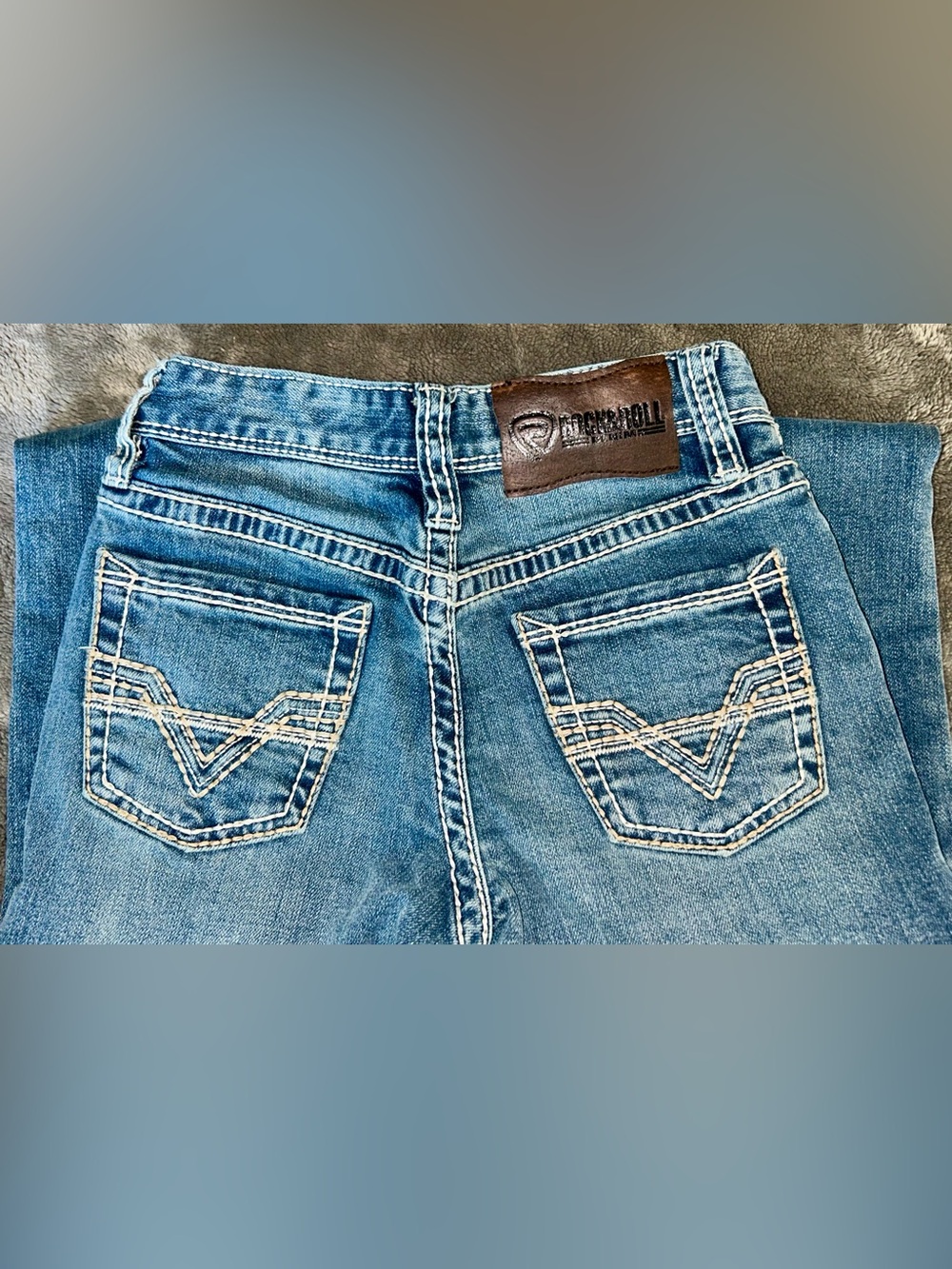 Rock & Roll Denim Boys Bootcut Jeans Size 7 Regular Ivory Stitch Western - Picture 4 of 10